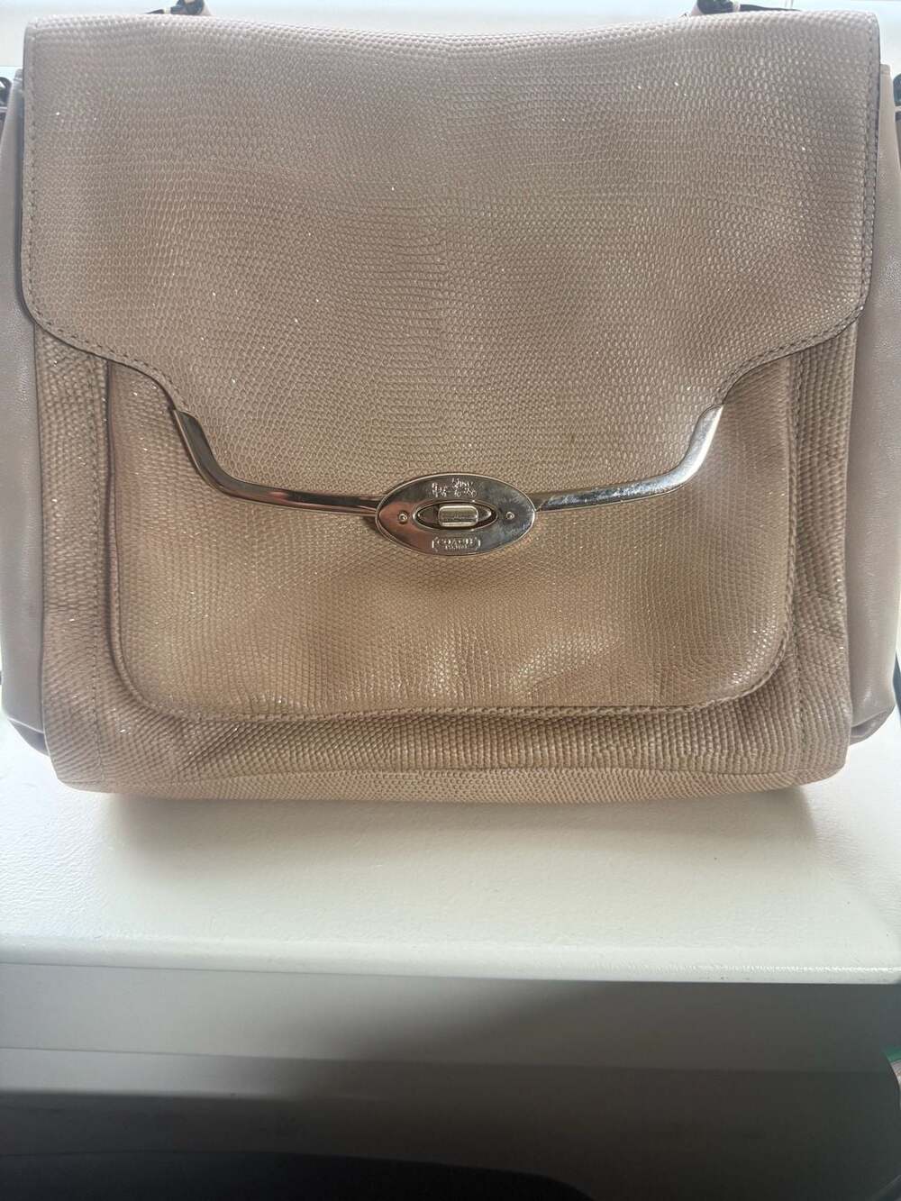 Coach Madison Sadie Flap Satchel Bag in Glitter Lizard Embossed Leather